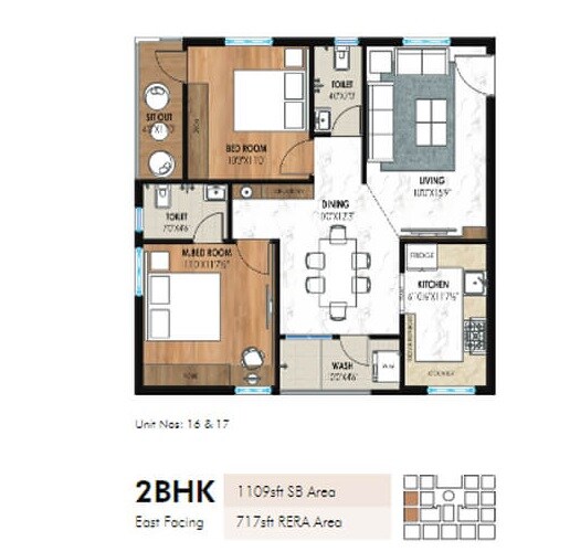 Floor plan of 2 BHK 1109 Sq. Ft. Apartment in Arao Eterna, Hyderabad