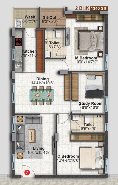 2 BHK 1340 Sq. Ft. Apartment