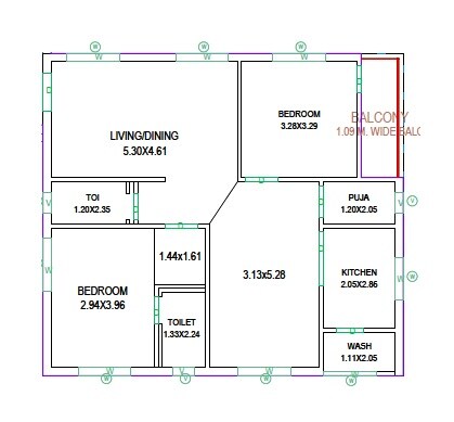 Floor plan of 2 BHK 1238 Sq. Ft. Apartment in Aritha Vasundhara Serenity, Hyderabad