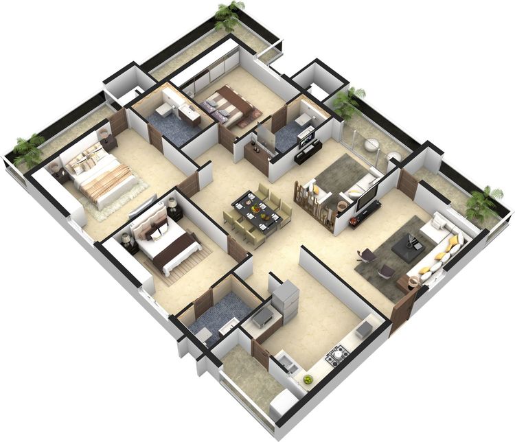 Floor plan of 3 BHK 1775 Sq. Ft. Apartment in ARK Hamptons, Hyderabad