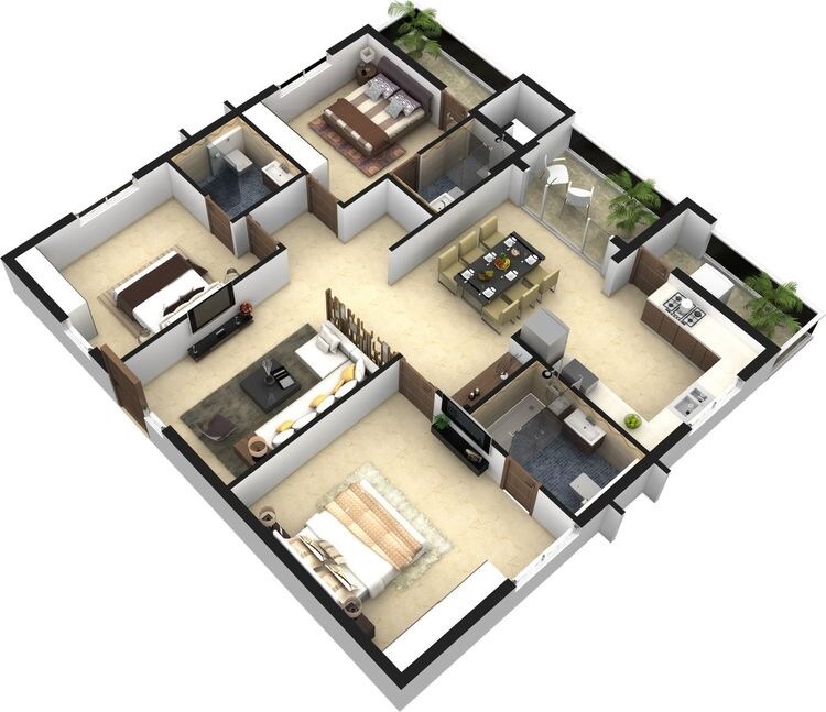 Floor plan of 3 BHK 2225 Sq. Ft. Apartment in ARK Hamptons, Hyderabad