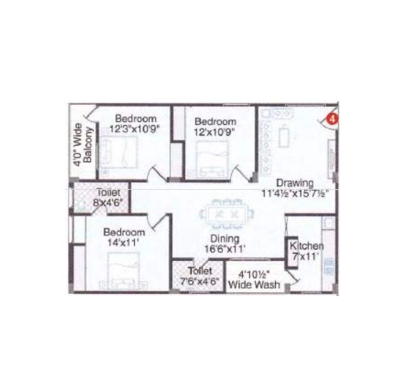 3 BHK 1366 Sq. Ft. Apartment