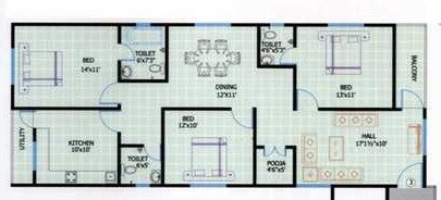 Floor plan of 3 BHK 1755 Sq. Ft. Apartment in Ark Villa, Hyderabad