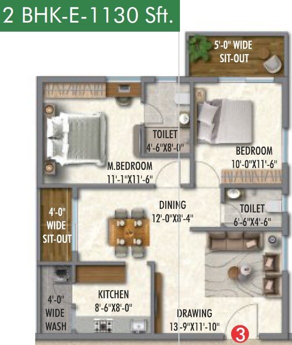 2 BHK 1130 Sq. Ft. Apartment