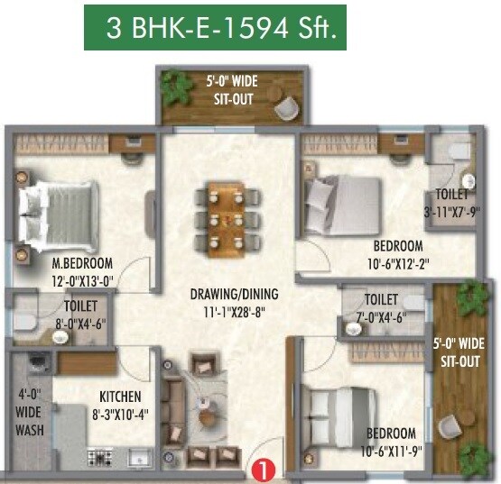 3 BHK 1594 Sq. Ft. Apartment