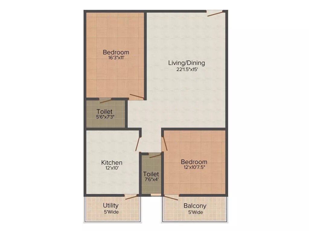 Floor plan of 2 BHK 1403 Sq. Ft. Apartment in Armsburg Koundinya, Hyderabad