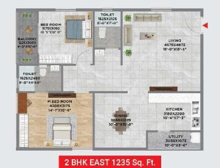 Floor plan of 2 BHK 1235 Sq. Ft. Apartment in ARR Avencia, Hyderabad