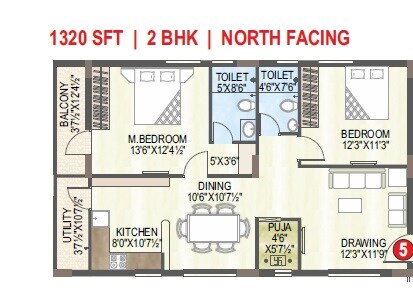 Floor plan of 2 BHK 1320 Sq. Ft. Apartment in Aryamitra skyila, Hyderabad