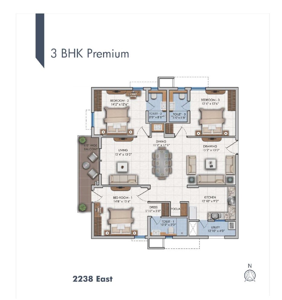3 BHK 2238 Sq. Ft. Apartment