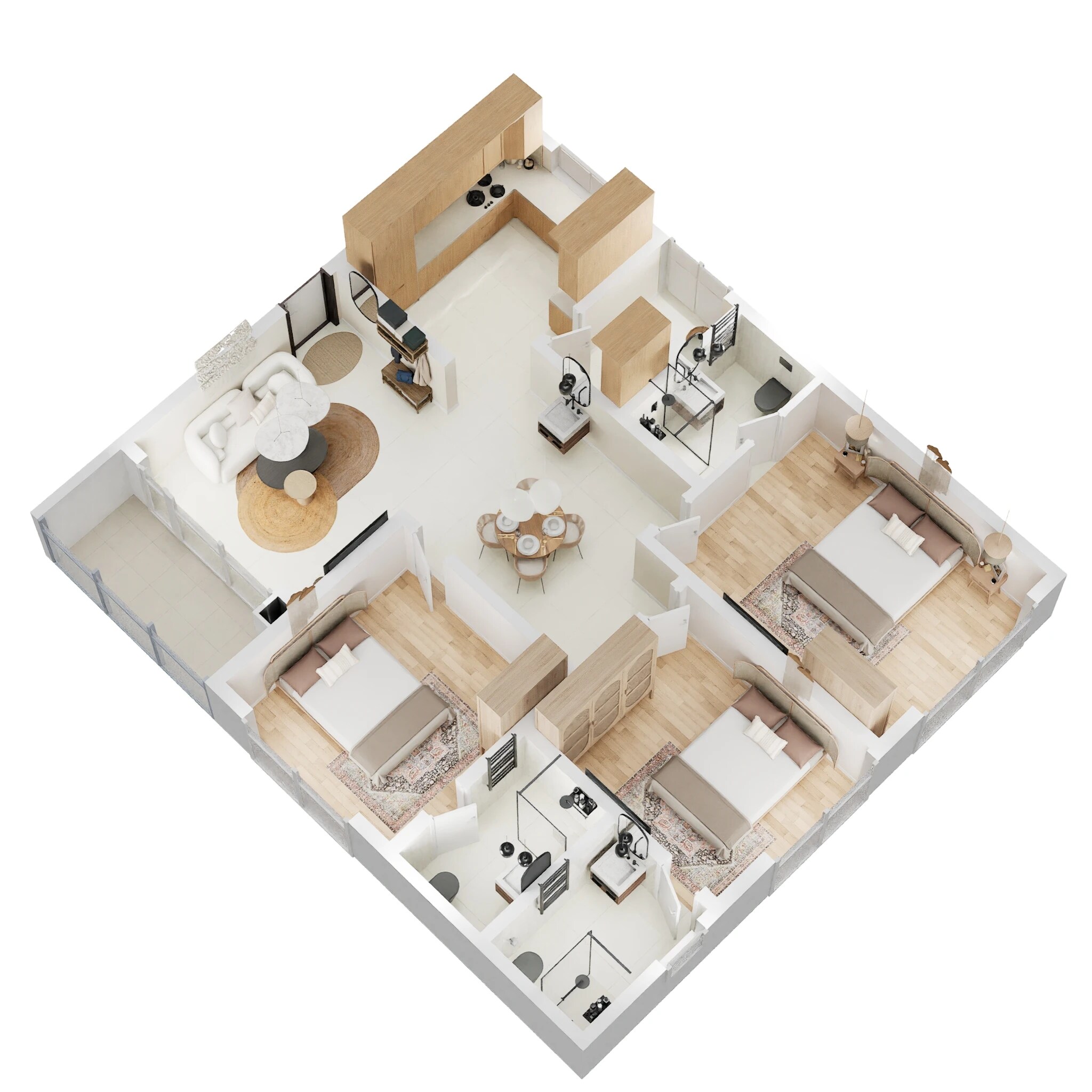 Floor plan of 3 BHK 1645 Sq. Ft. Apartment in ASBL Landmark, Hyderabad