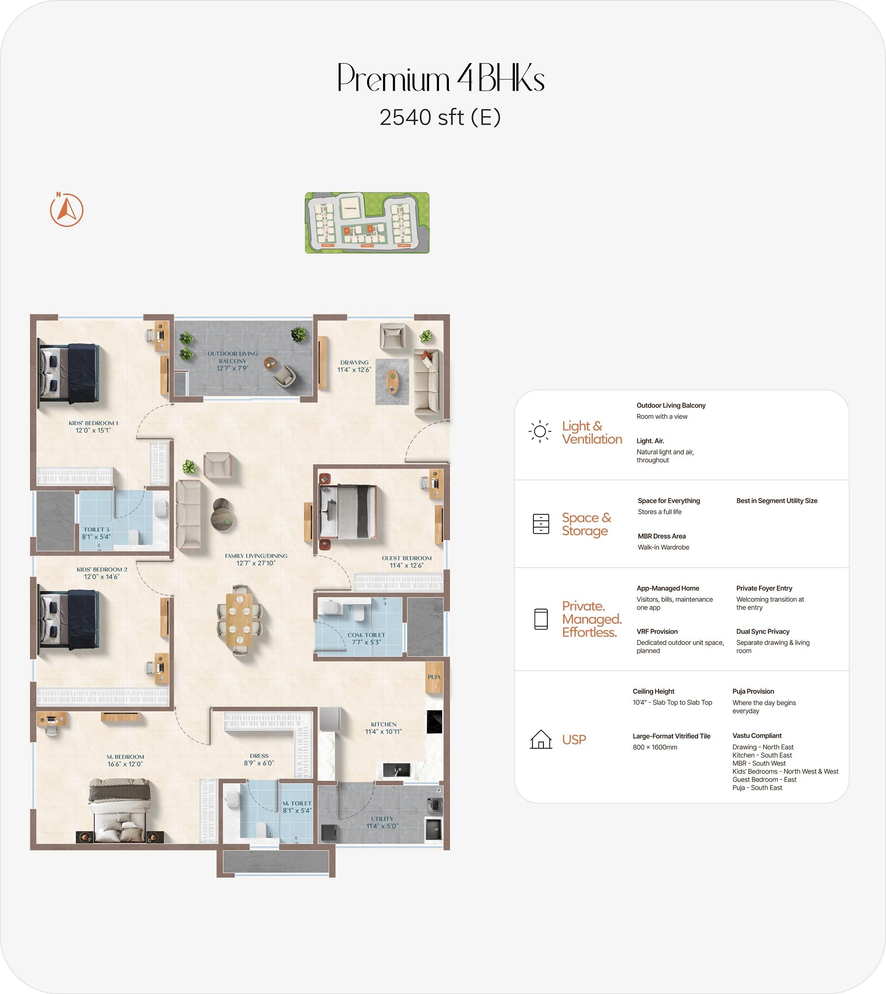 Floor plan of 4 BHK 2540 Sq. Ft. Apartment in ASBL Legacy, Hyderabad