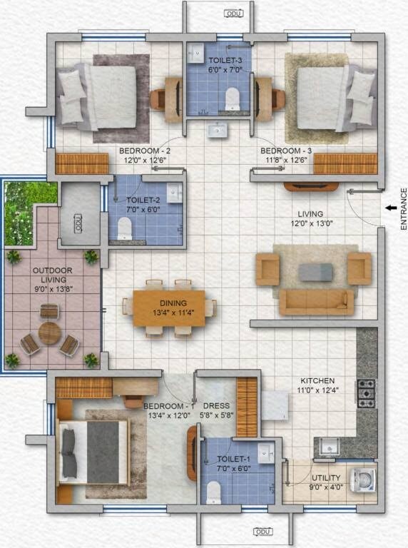 3 BHK 1905 Sq. Ft. Apartment