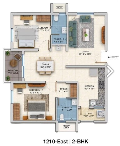 2 BHK 1210 Sq. Ft. Apartment