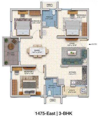 3 BHK 1474 Sq. Ft. Apartment