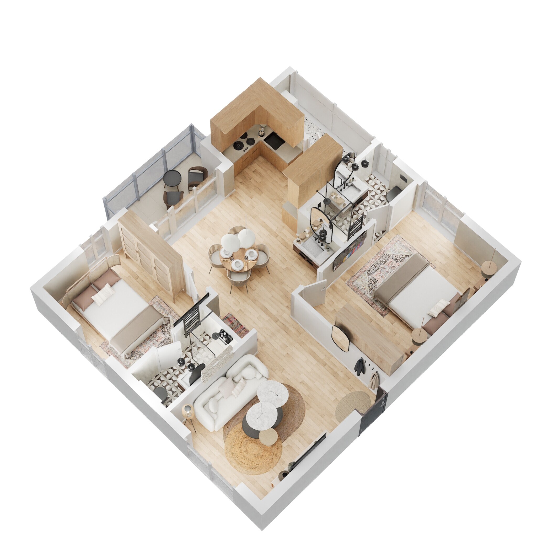 Floor plan of 2 BHK 1210 Sq. Ft. Apartment in Aspire Spaces Ameya, Hyderabad
