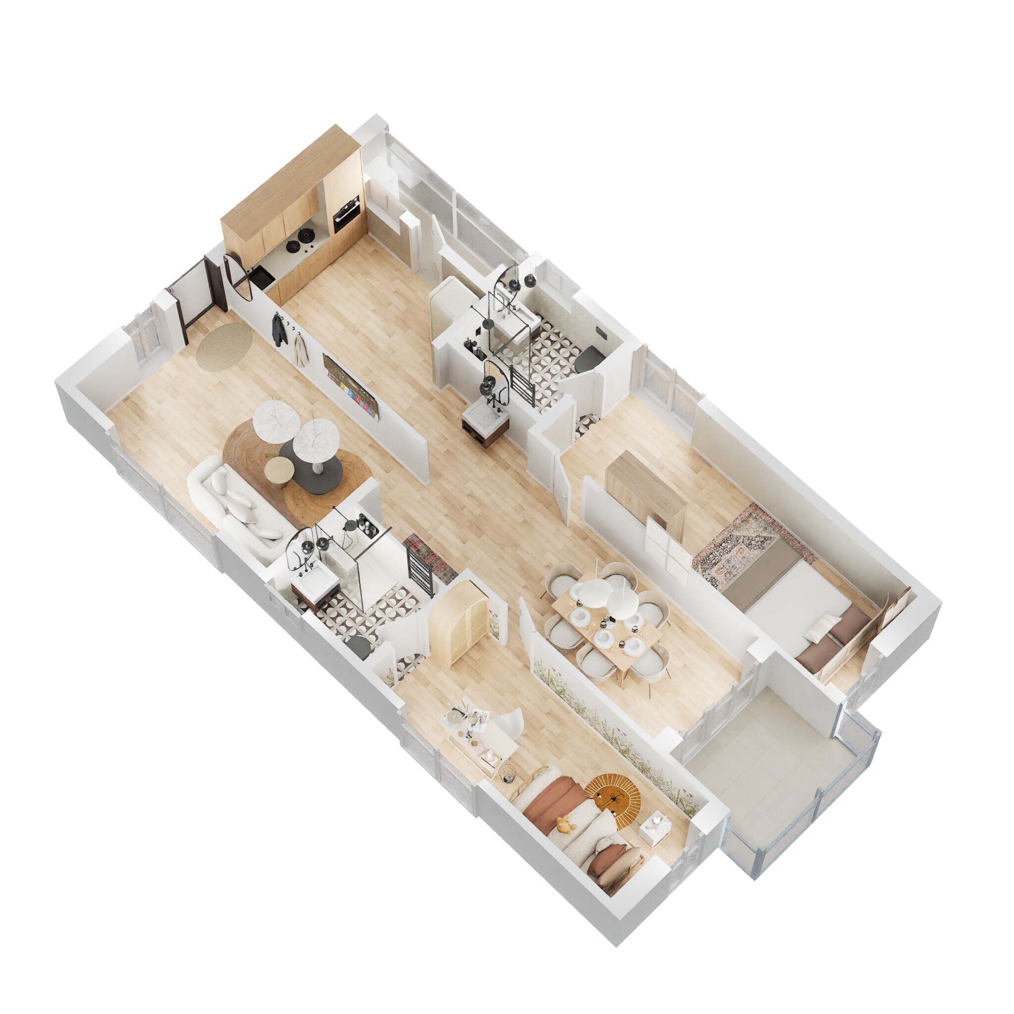 Floor plan of 2 BHK 1330 Sq. Ft. Apartment in Aspire Spaces Ameya, Hyderabad