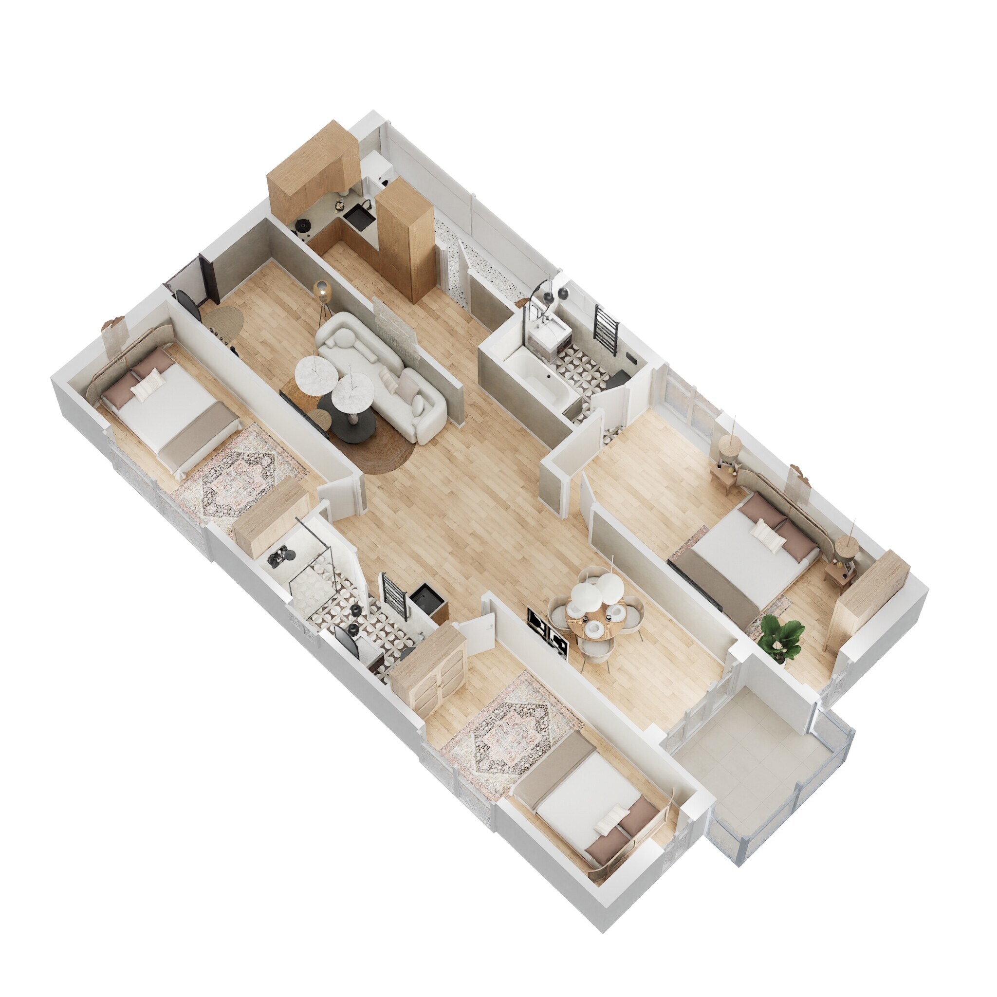 Floor plan of 3 BHK 1495 Sq. Ft. Apartment in Aspire Spaces Ameya, Hyderabad
