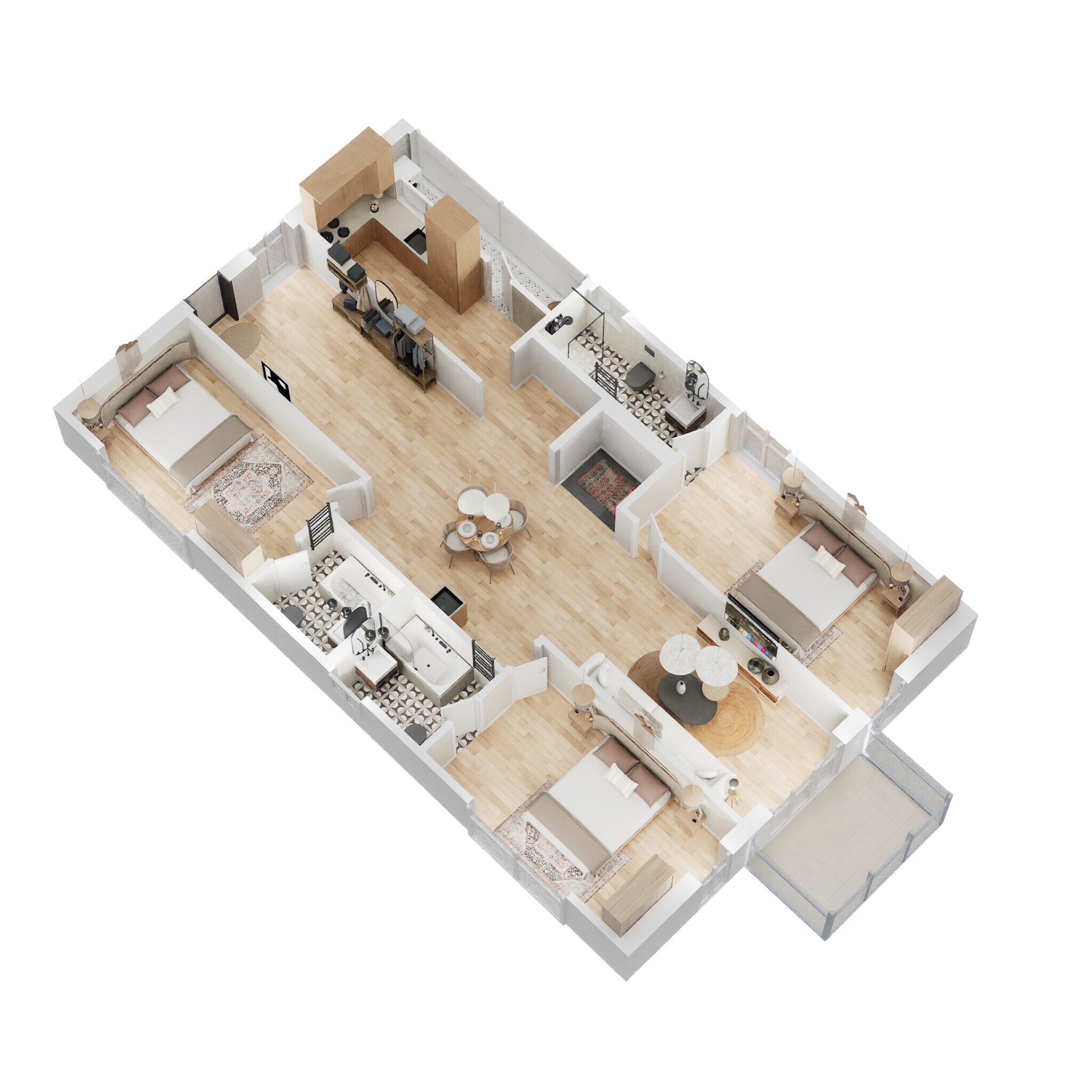 Floor plan of 3 BHK 1940 Sq. Ft. Apartment in Aspire Spaces Ameya, Hyderabad