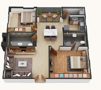 Floor plan of 2 BHK 1260 Sq. Ft. Apartment in Asrithas Jewel County, Hyderabad