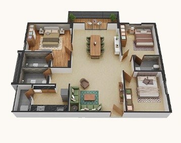 Floor plan of 3 BHK 1400 Sq. Ft. Apartment in Asrithas Jewel County, Hyderabad