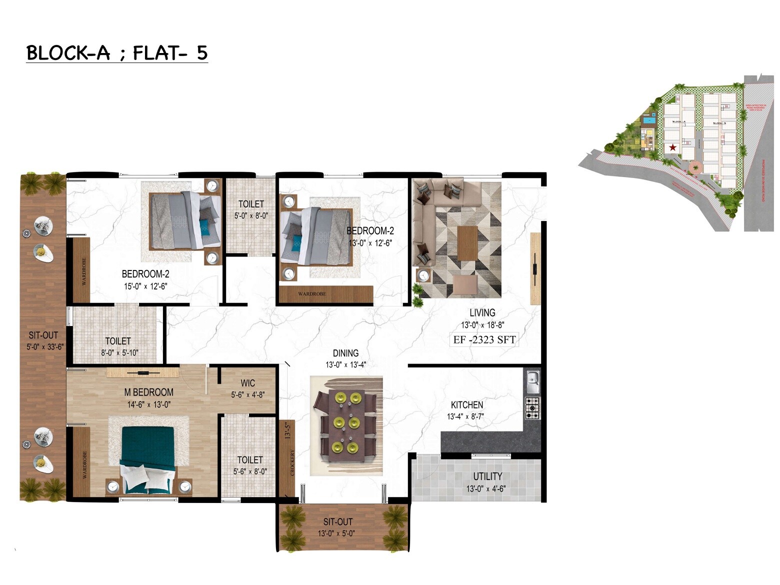 Floor plan of 3 BHK Apartment - 2535 sq. ft. in Atulyam Trident, Hyderabad