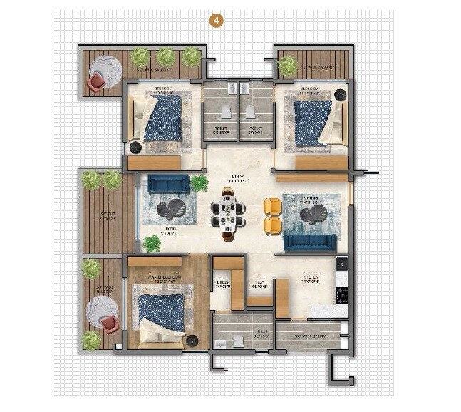 Floor plan of 3 BHK 2270 Sq. Ft. Apartment in Aura Vidha, Hyderabad