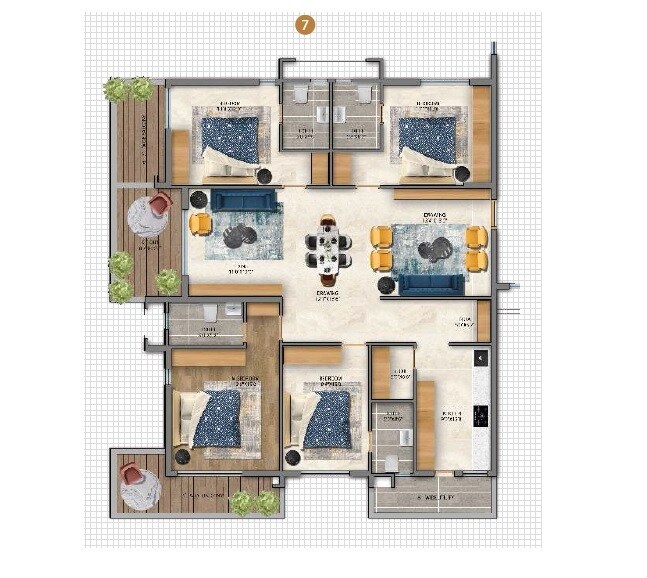 Floor plan of 4 BHK 2900 Sq. Ft. Apartment in Aura Vidha, Hyderabad