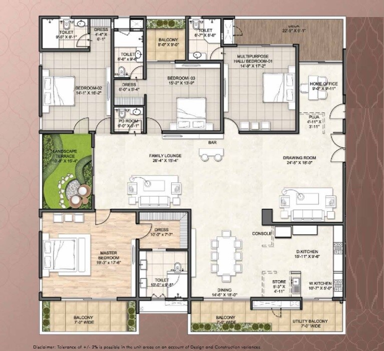 Floor plan of 4 BHK 5300 Sq. Ft. Apartment in Auro The Pearl, Hyderabad