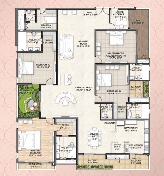 Floor plan of 4 BHK 5400 Sq. Ft. Apartment in Auro The Pearl, Hyderabad
