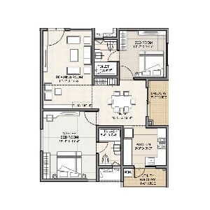 Floor plan of 2 BHK 1296 Sq. Ft. Apartment in Aurobindo Kohinoor, Hyderabad