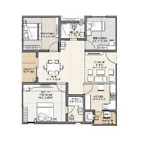 Floor plan of 3 BHK 1431 Sq. Ft. Apartment in Aurobindo Kohinoor, Hyderabad