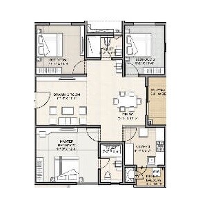 Floor plan of 3 BHK 1456 Sq. Ft. Apartment in Aurobindo Kohinoor, Hyderabad