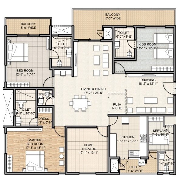 Floor plan of 4 BHK 3114 Sq. Ft. Apartment in Aurobindo Kohinoor, Hyderabad