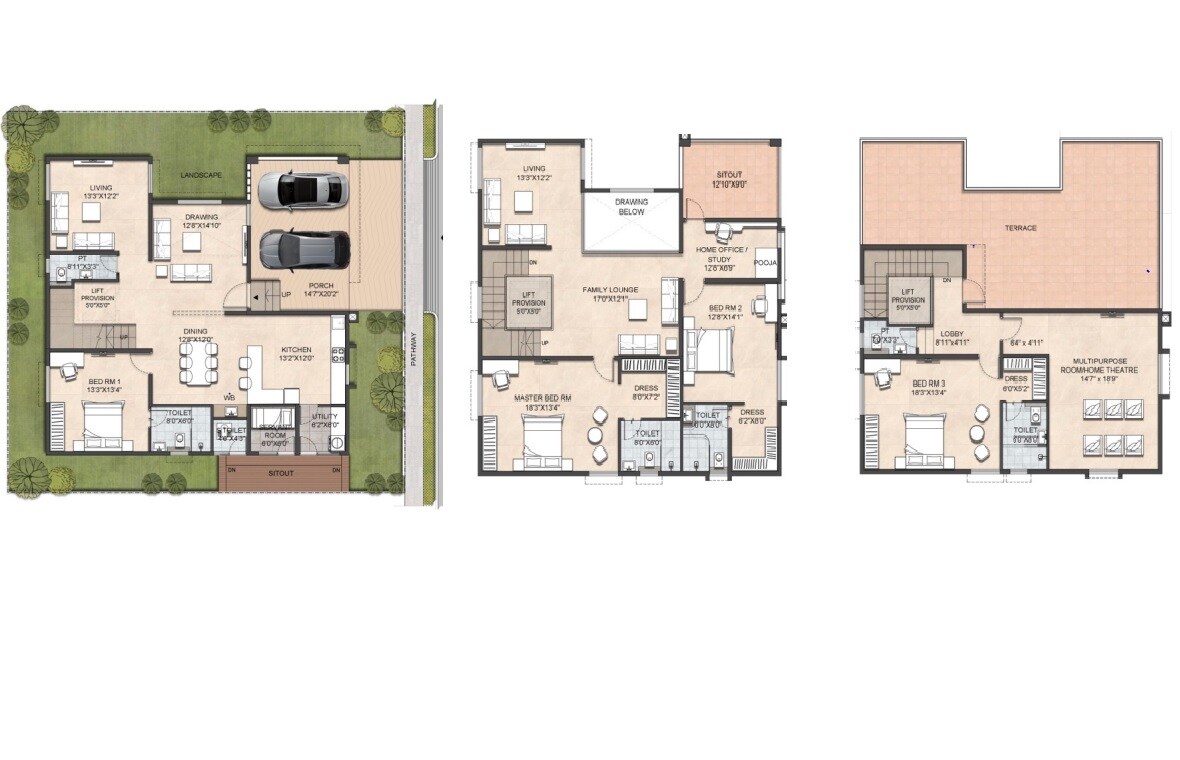 Floor plan of 4 BHK 3900 Sq. Ft. Villa in Aurobindo Sansa County, Hyderabad