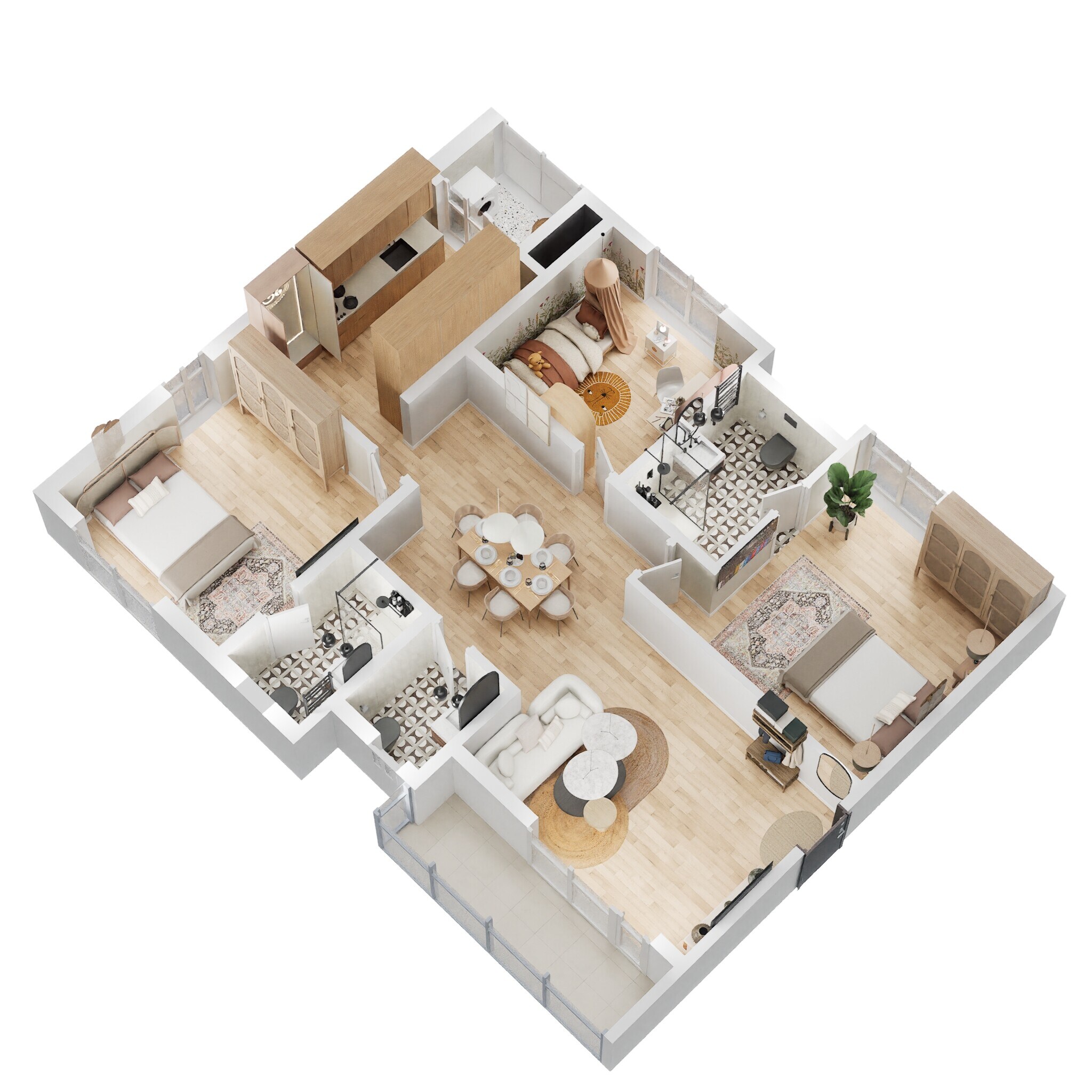 Floor plan of 3 BHK 1497 Sq. Ft. Apartment in Aurobindo The Regent, Hyderabad