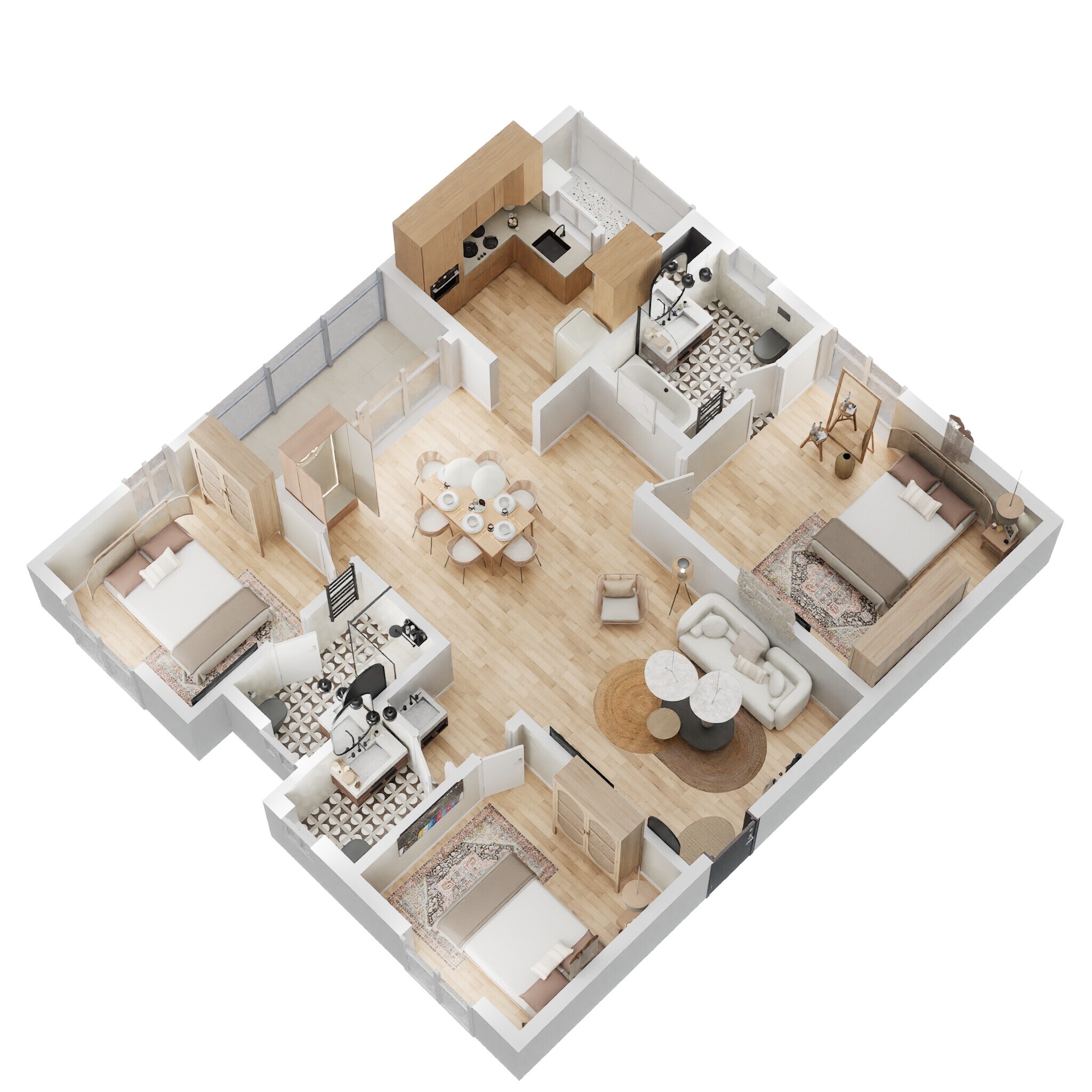 Floor plan of 3 BHK 2191 Sq. Ft. Apartment in Aurobindo The Regent, Hyderabad