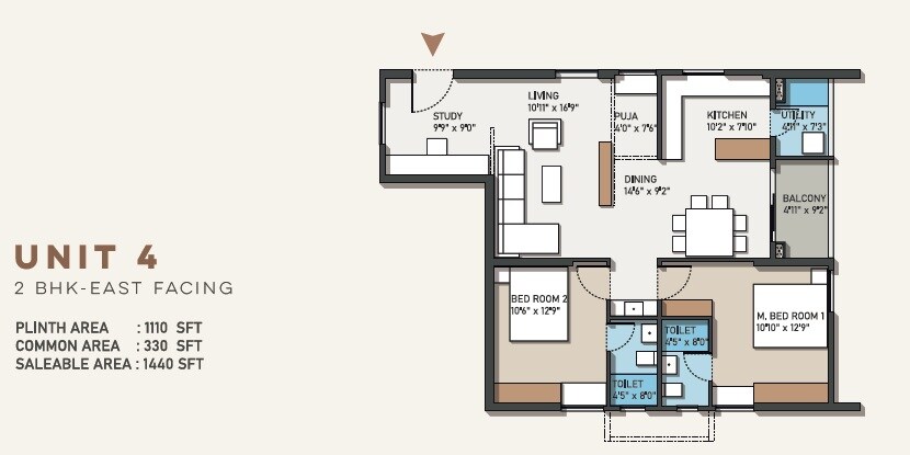 Floor plan of 2 BHK 1440 Sq. Ft. Apartment in Avani Empire, Hyderabad