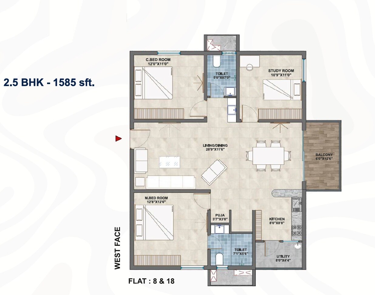 Floor plan of 2 BHK 1585 Sq. Ft. Apartment in Avantika Crisanto, Hyderabad