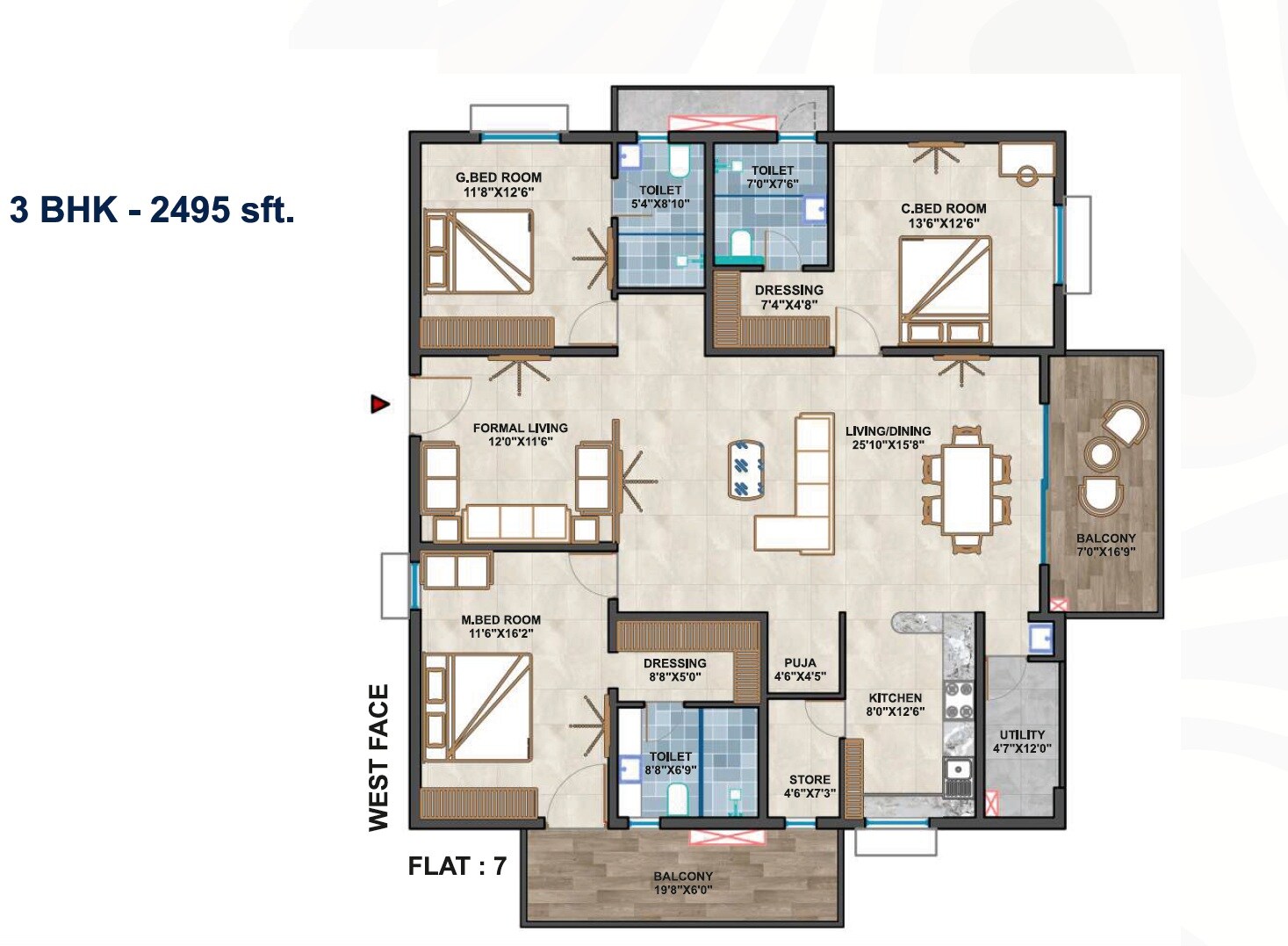 3 BHK 2495 Sq. Ft. Apartment