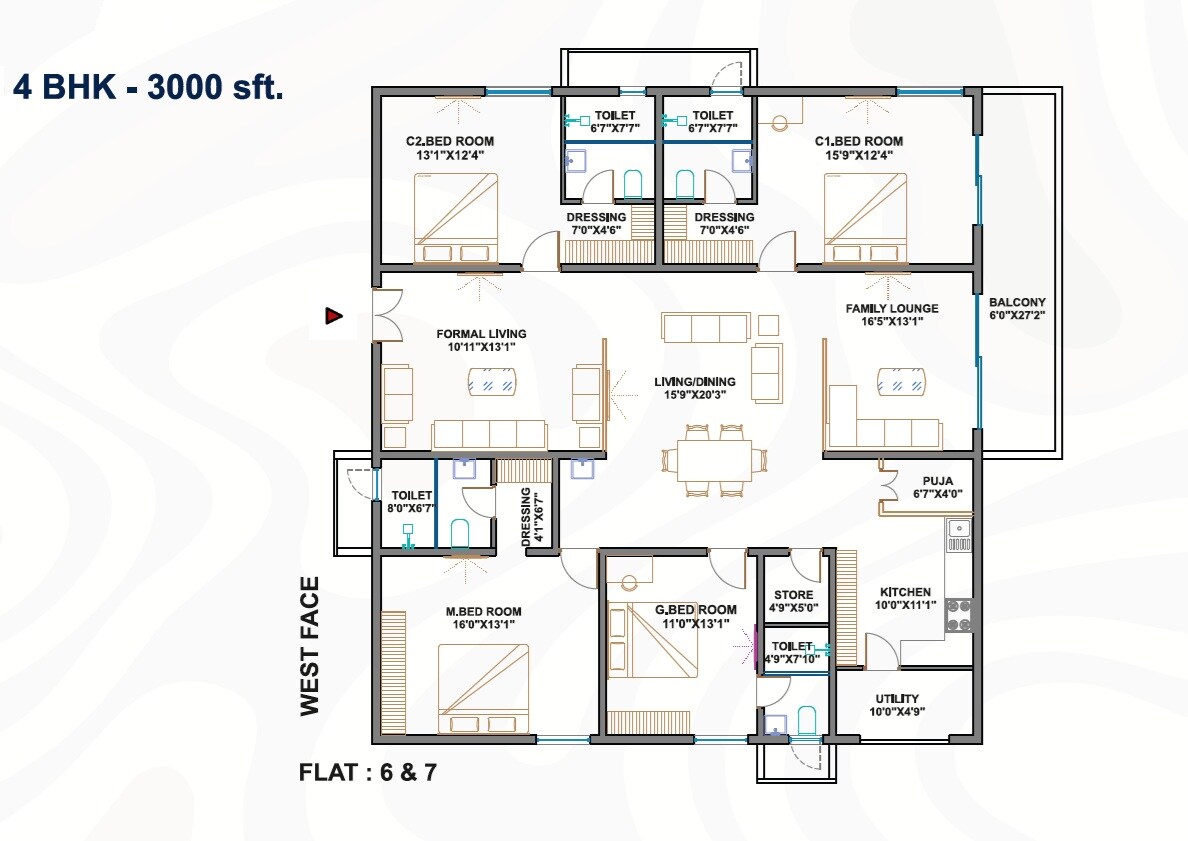Floor plan of 4 BHK 3000 Sq. Ft. Apartment in Avantika Crisanto, Hyderabad