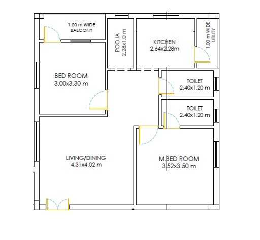 Floor plan of 2 BHK 1130 Sq. Ft. Apartment in Avasana Aarav, Hyderabad
