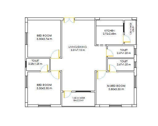 Floor plan of 3 BHK 1399 Sq. Ft. Apartment in Avasana Aarav, Hyderabad