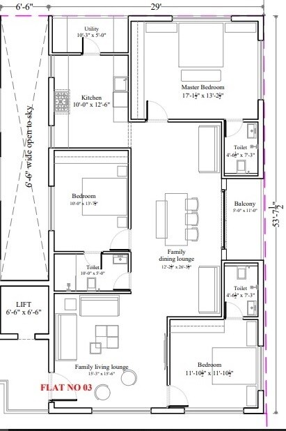Floor plan of 3 BHK 2070 Sq. Ft. Apartment in Avisun Tamanna Greens, Hyderabad