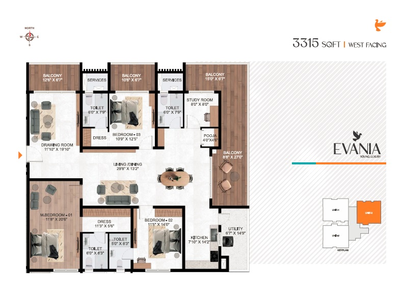 4 BHK 3315 Sq. Ft. Apartment in AVR Evania