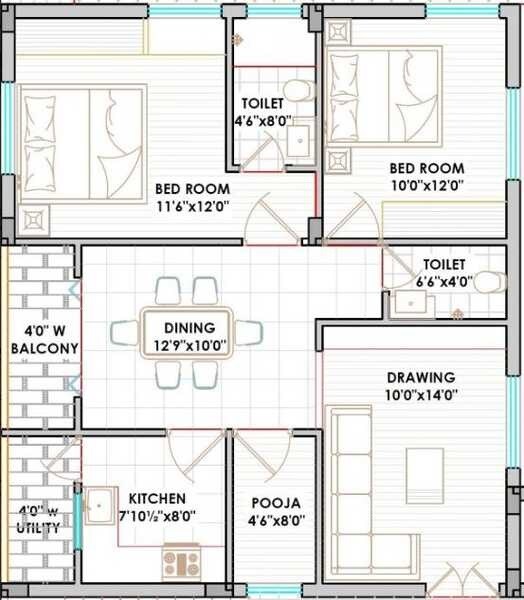2 BHK 1150 Sq. Ft. Apartment