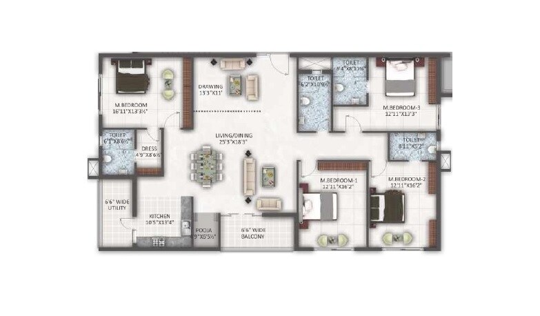 Floor plan of 4 BHK 3250 Sq. Ft. Apartment in Ayyanna Pristine, Hyderabad