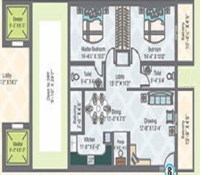 Floor plan of 2 BHK 1089 Sq. Ft. Apartment in Beccun Life Style, Hyderabad