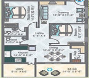 Floor plan of 2 BHK 967 Sq. Ft. Apartment in Beccun Life Style, Hyderabad