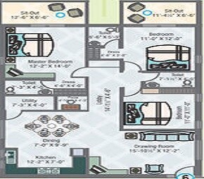 Floor plan of 3 BHK 1631 Sq. Ft. Apartment in Beccun Life Style, Hyderabad