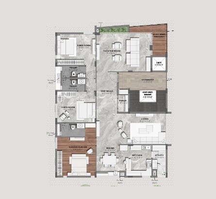 Floor plan of 3 BHK 2314 Sq. Ft. Apartment in Bhairavi Leela, Hyderabad